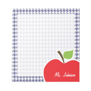 Apple on Dark Blue-Grey Houndstooth Notepad