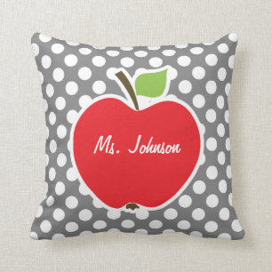 Apple on Dark Grey Polka Dots Cushion