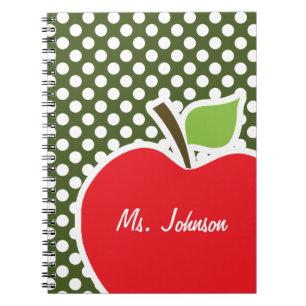 Apple on Dark Moss Green Polka Dots Spiral Notebook