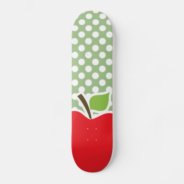 Apple on Laurel Green Polka Dots Skateboard (Front)