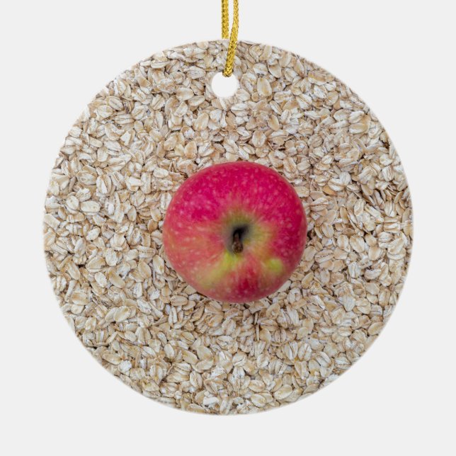 Apple on oatmeal ceramic tree decoration (Front)