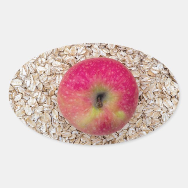 Apple on oatmeal oval sticker (Front)