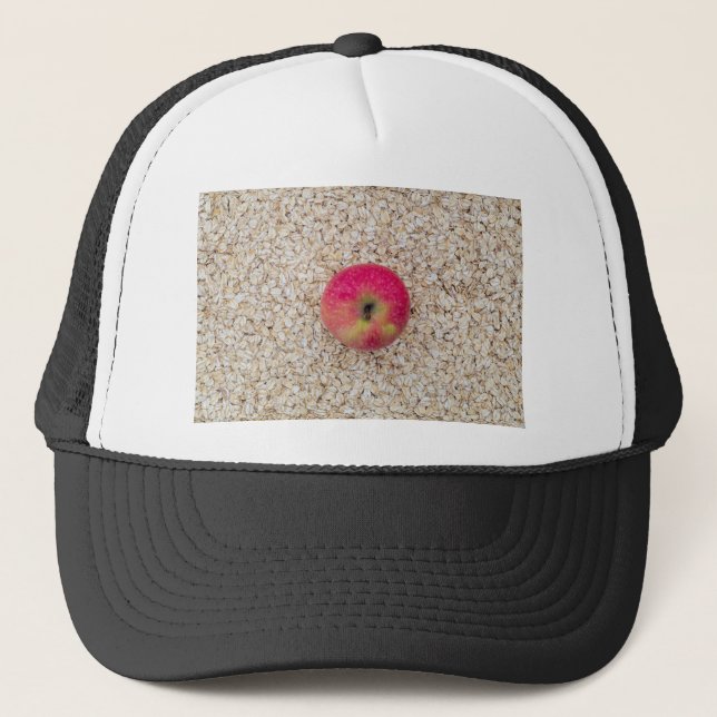 Apple on oatmeal trucker hat (Front)