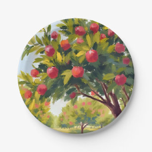 Apple Orchard Autumn Fall Watercolor Art Paper Plate