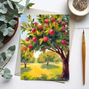 Apple Orchard Autumn Fall Watercolor Postcard