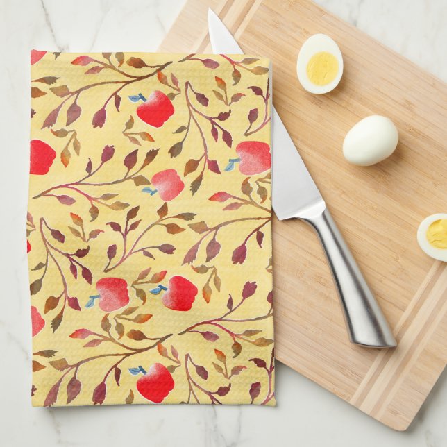 Apple Orchard red   Tea Towel (Quarter Fold)