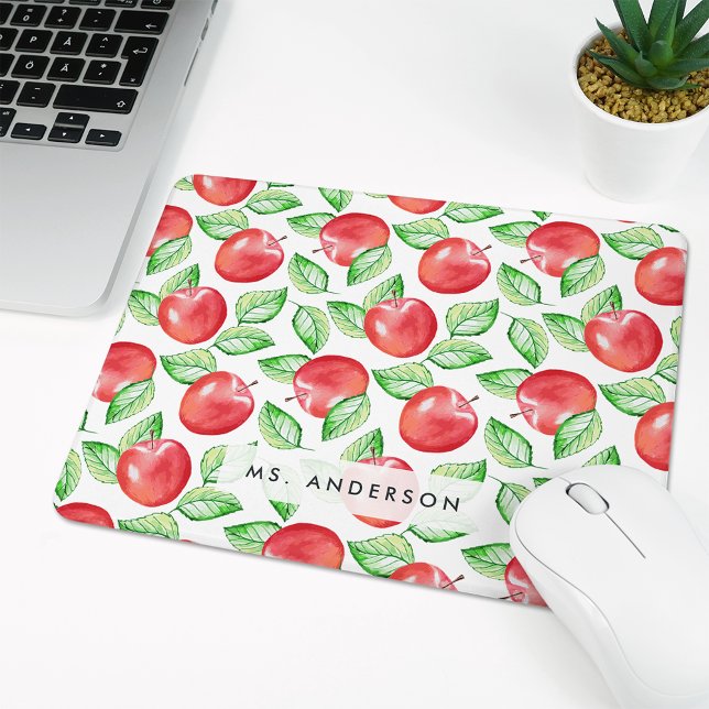 Apple Pattern Personalised Teacher Mouse Pad (Creator Uploaded)