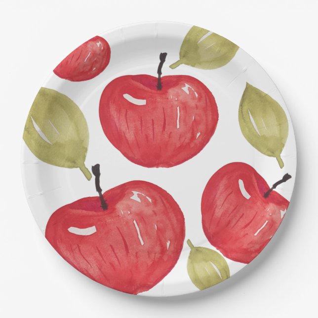 Apple Pattern Watercolor Hand-painted Paper Plate (Front)