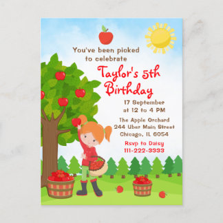 Apple Picking Birthday Red Hair Girl Postcard