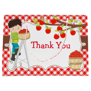 Apple Picking Black Hair Boy Birthday Party Large Gift Bag