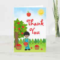 Apple Picking Dark Skin Boy Birthday Thank You Car