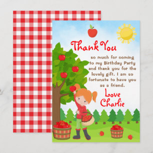 Apple Picking Red Hair Girl Birthday Thank You Inv Invitation