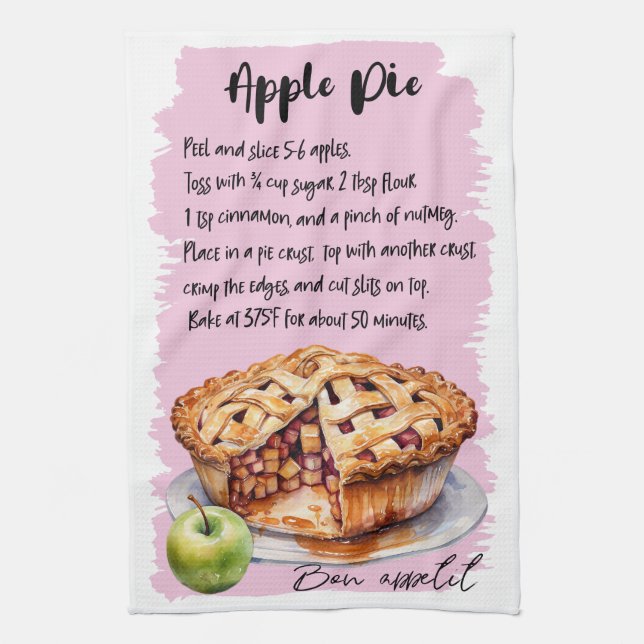 Apple Pie Baking Recipe Tea Towel (Vertical)