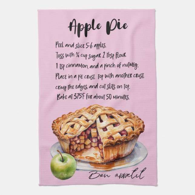 Apple Pie Baking Recipe Tea Towel (Vertical)