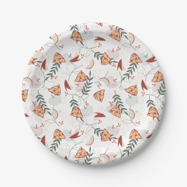 Apple Pie Floral Pattern White Paper Plate (Front)