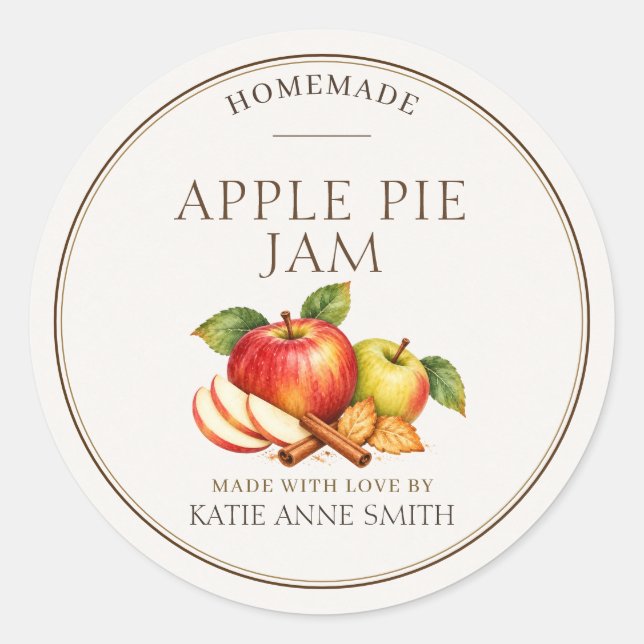 Apple Pie Jam Labels Personalised Canning Stickers (Front)