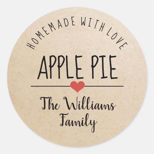 Apple pie kraft paper homemade with love  classic  round sticker (Front)