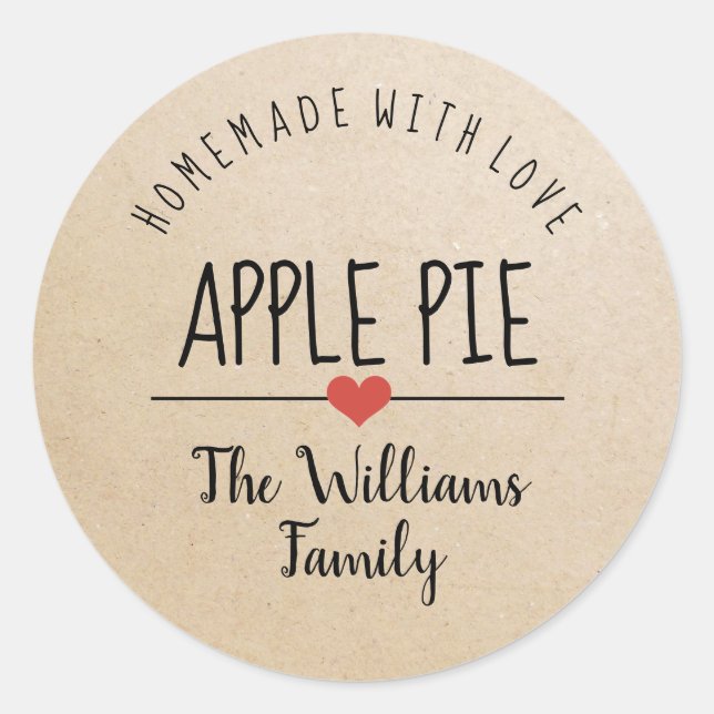 Apple pie kraft paper homemade with love  classic round sticker (Front)