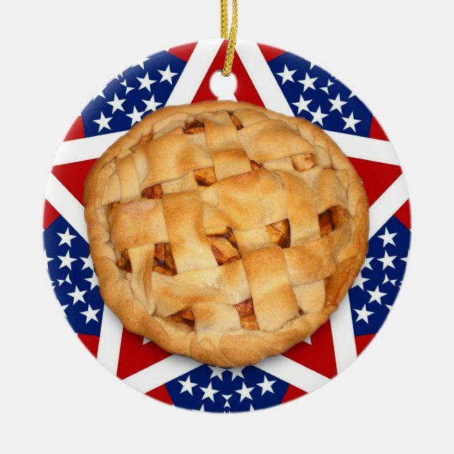 Apple Pie on Stars & Stripes Ceramic Tree Decoration (Front)