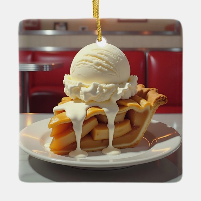 Apple Pie, Vanilla Ice Cream Christmas Ceramic Ornament (Front)