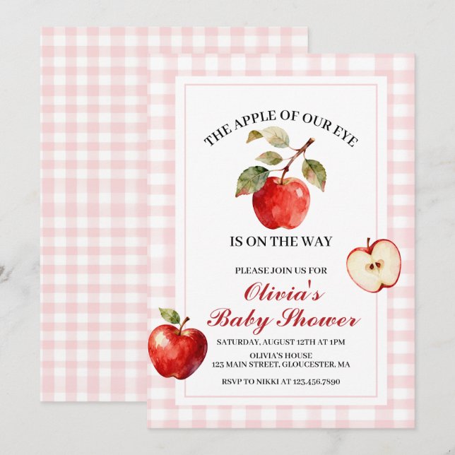 Apple Pink Bow preppy Coquette Baby Shower Invitation (Front/Back)