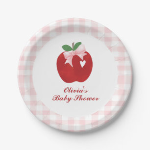 Apple Pink Bow preppy Coquette Baby Shower Paper Plate