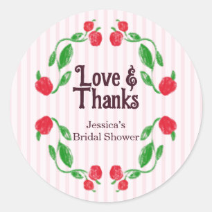 Apple Pink Love and Thanks Bridal Shower Classic Round Sticker