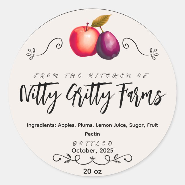 Apple Plum Jam Jelly preserve Custom Canning Label (Front)