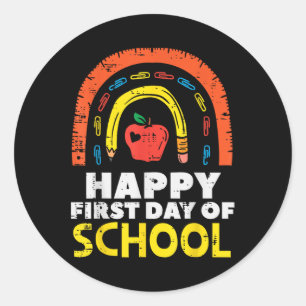 Apple Rainbow Happy First Day Of School Cute Teach Classic Round Sticker