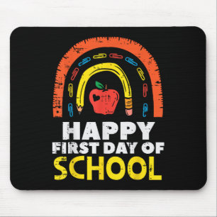 Apple Rainbow Happy First Day Of School Cute Teach Mouse Pad