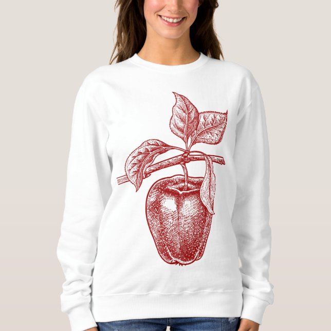 Apple red fruit Retro Vintage drawing - Apple Sweatshirt (Front)