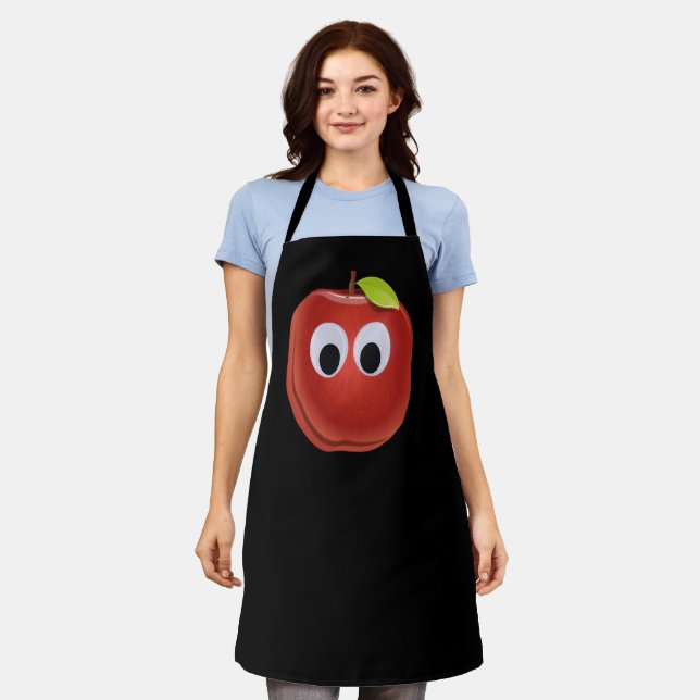 Apple, red fruit with googly eyes - Personalised Apron (Worn)