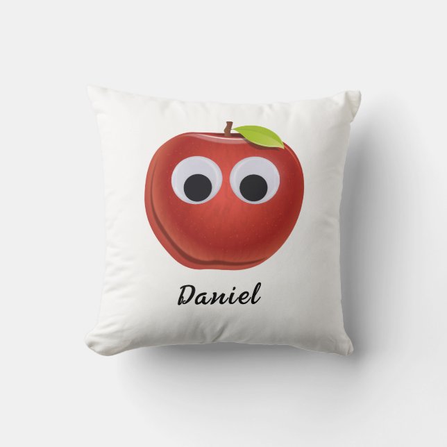 Apple, red fruit with googly eyes - Personalised Cushion (Front)