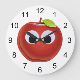 Apple, red fruit with googly eyes - Personalised Large Clock