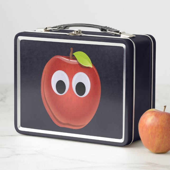 Apple, red fruit with googly eyes - Personalised Metal Lunch Box (In Situ)