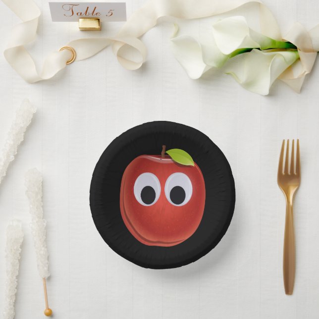 Apple, red fruit with googly eyes - Personalised Paper Plate (Wedding)