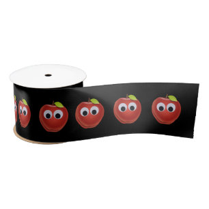 Apple, red fruit with googly eyes - Personalised Satin Ribbon