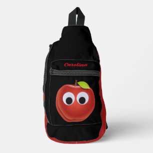 Apple, red fruit with googly eyes - Personalised Sling Bag