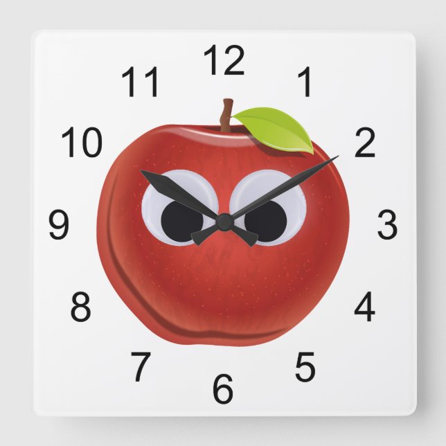 Apple, red fruit with googly eyes - Personalised Square Wall Clock (Front)