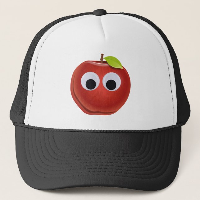 Apple, red fruit with googly eyes - Personalised Trucker Hat (Front)
