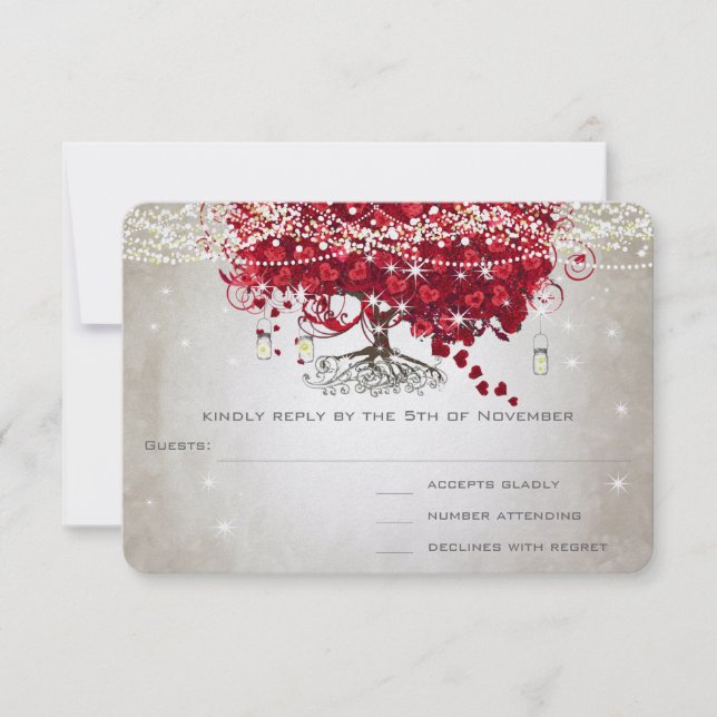 Apple Red Heart Leaf Wedding RSVP (Front)