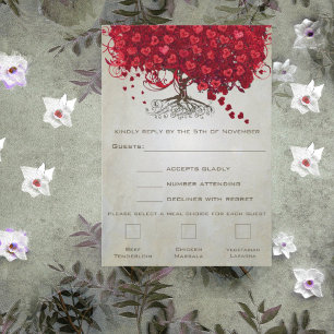 Apple Red Heart Leaf Wedding RSVP Card