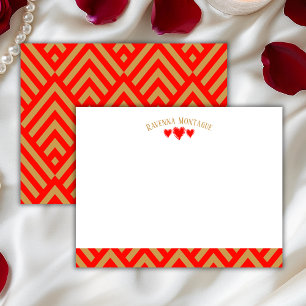 Apple Red Modern Hearts Striped Fans Note Card