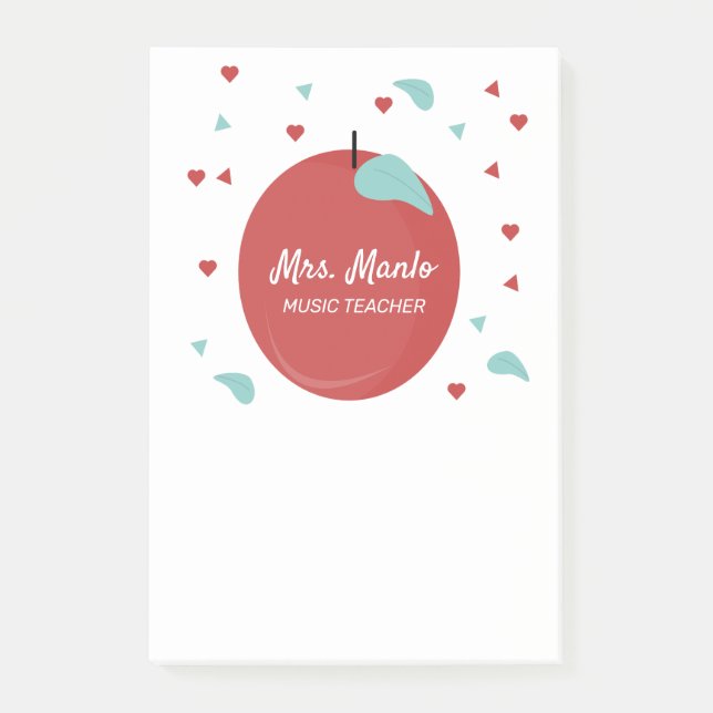 Apple Red Teacher Script Name Post-it Notes (Front)