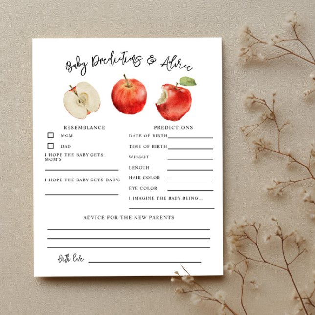 Apple Shower Baby Predictions & Advice Card (Creator Uploaded)