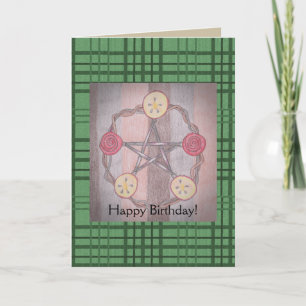 Apple Slice Pentacle Birthday Green Plaid Card