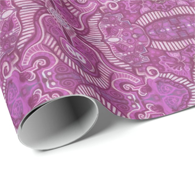 Apple Stripe Bohemian Arabesque Pattern Purple Wrapping Paper (Roll Corner)