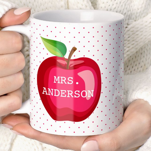 Apple Teacher Gift Personalised Polka Dots Coffee Mug (Creator Uploaded)