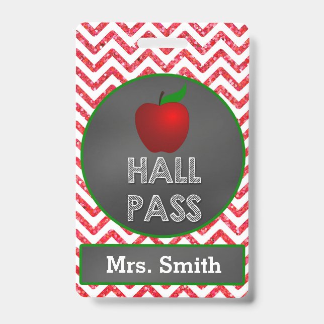 Apple Teacher Hall Pass for Classroom ID Badge (Front)