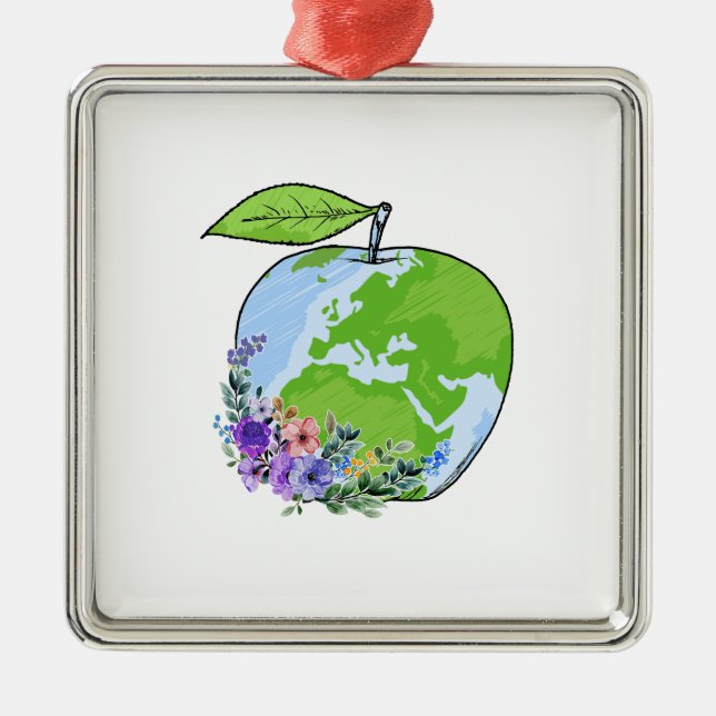 Apple Teacher Metal Tree Decoration (Front)